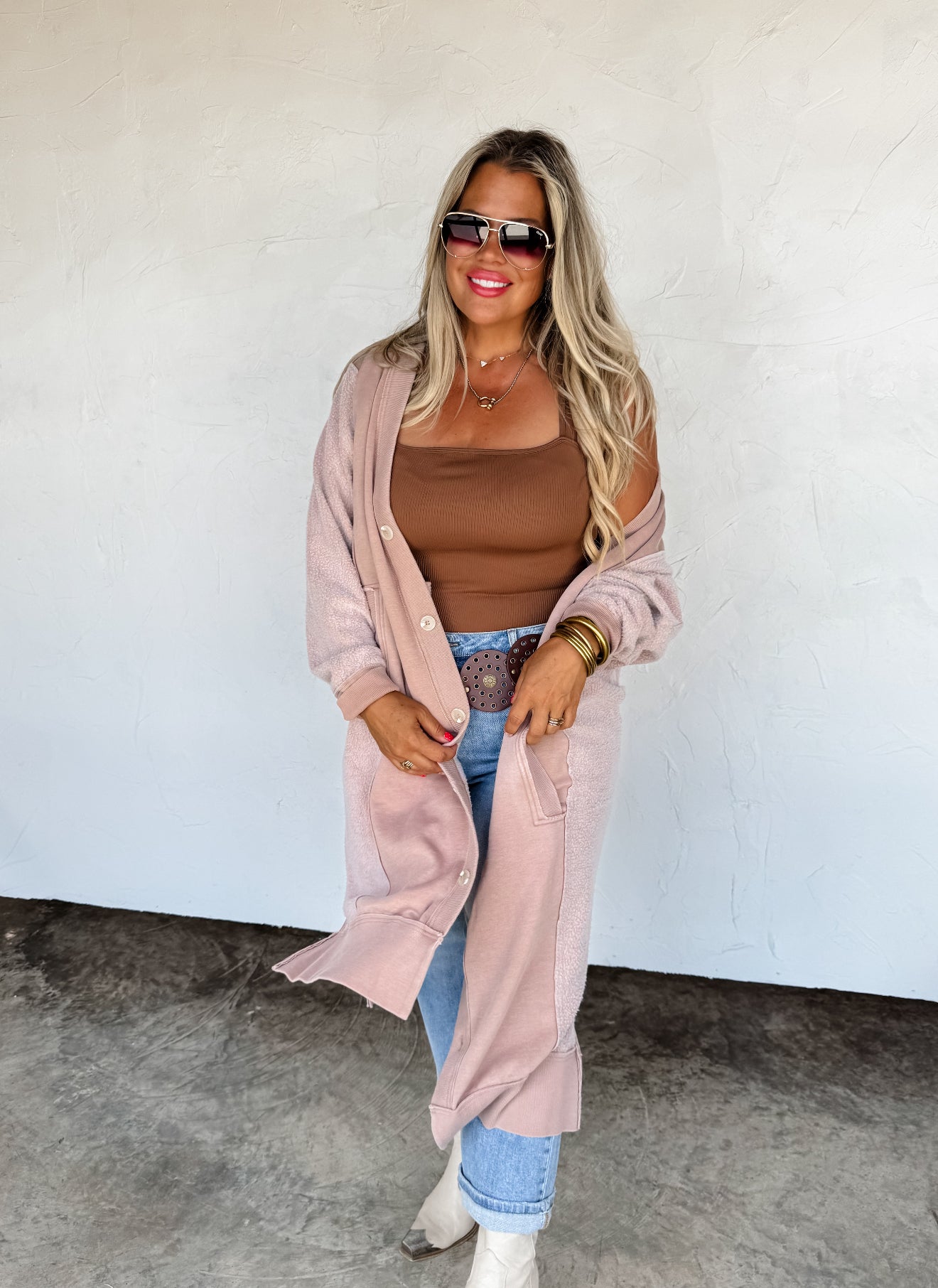 Desi Sweatshirt Cardigan in Taupe