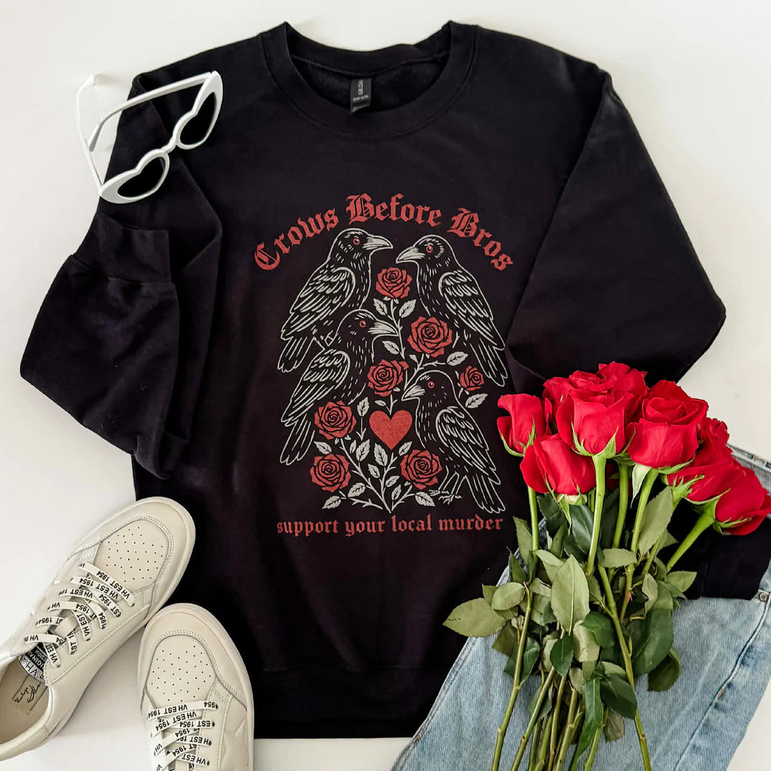 Pre-Order Crows Before Brows Graphic Sweatshirt in Black