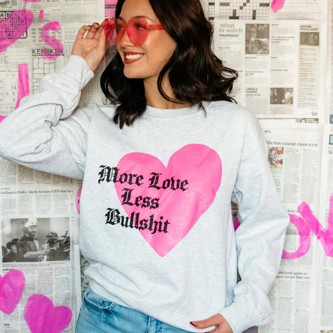 Pre-Order More Love Less Bullshit Graphic Sweatshirt in Ash