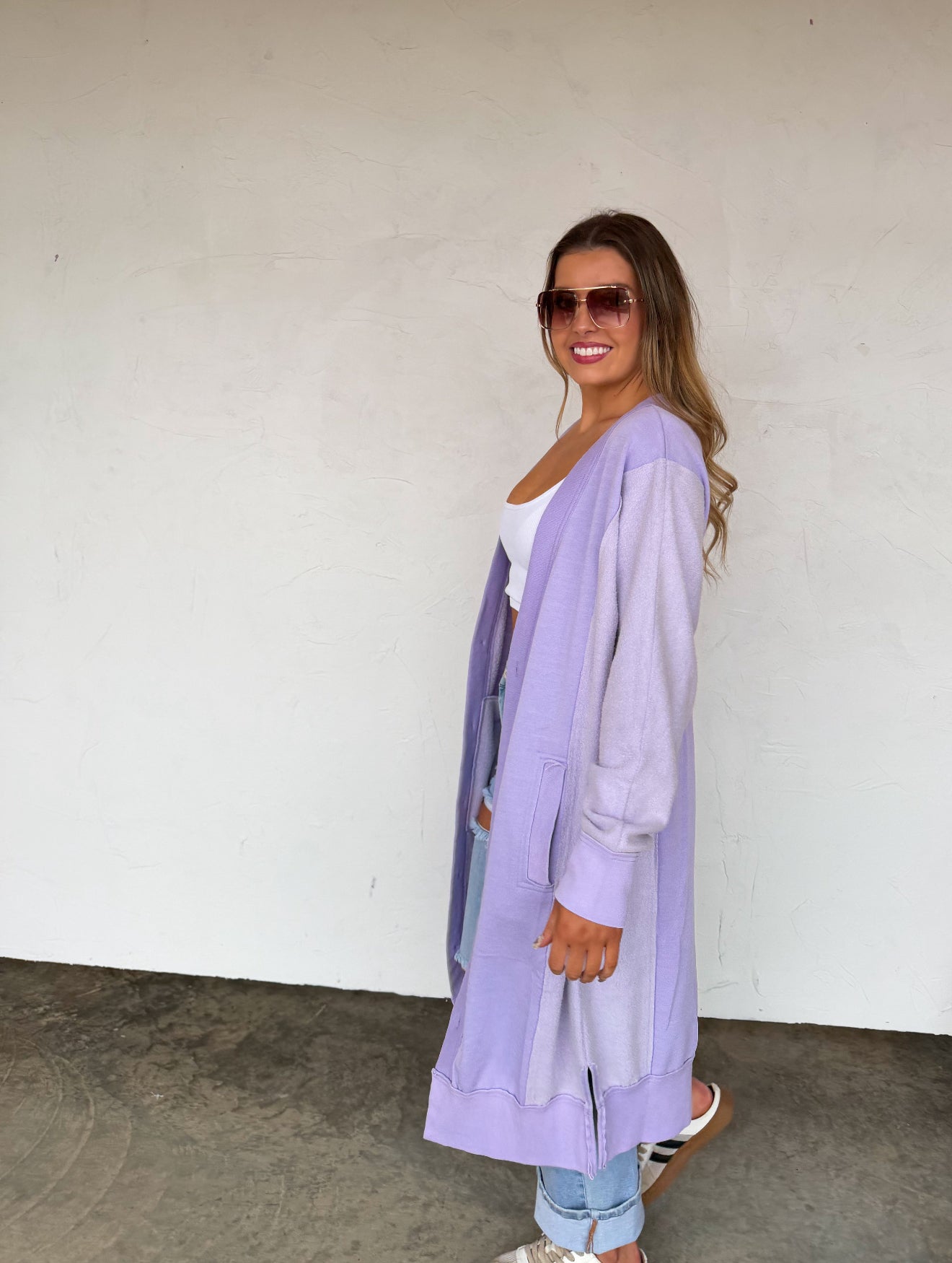 Spring Desi Sweatshirt Cardigan in Lavender