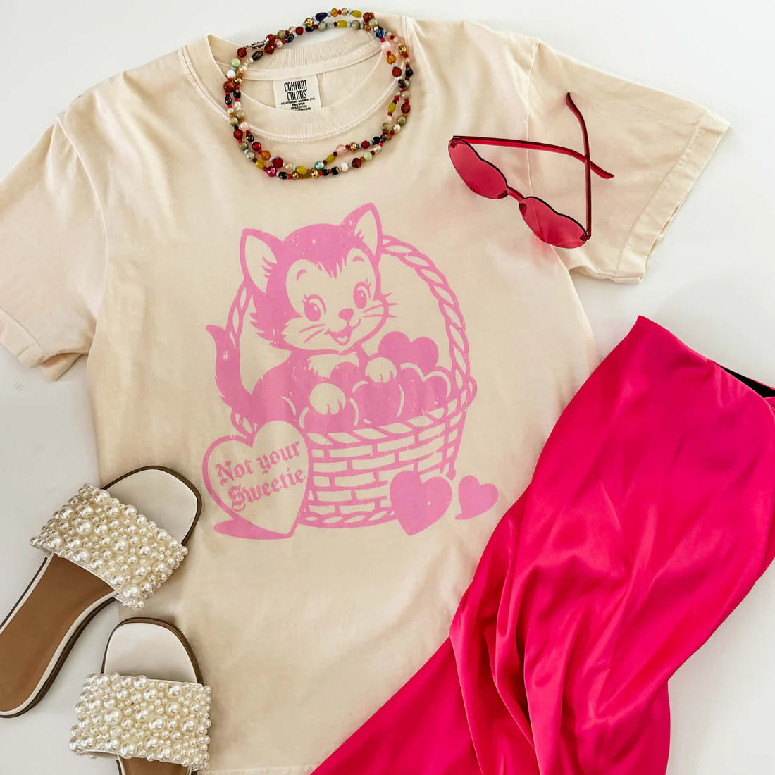 Pre-Order Not Your Sweetie Vintage Kitty Graphic Tee in Ivory