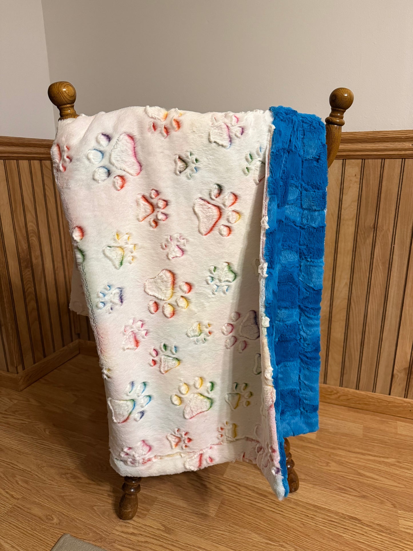 SMALL Minky Blanket Prism Paws Vibrant/Peacock Hide