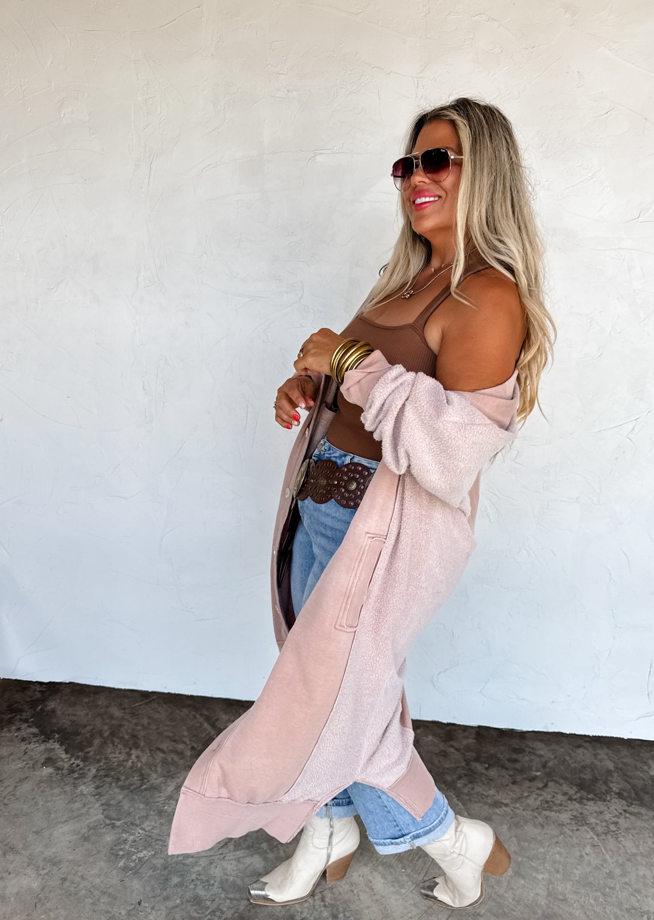 Desi Sweatshirt Cardigan in Taupe