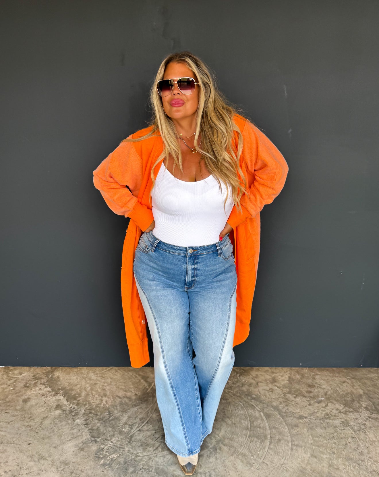 Desi Sweatshirt Cardigan in Orange