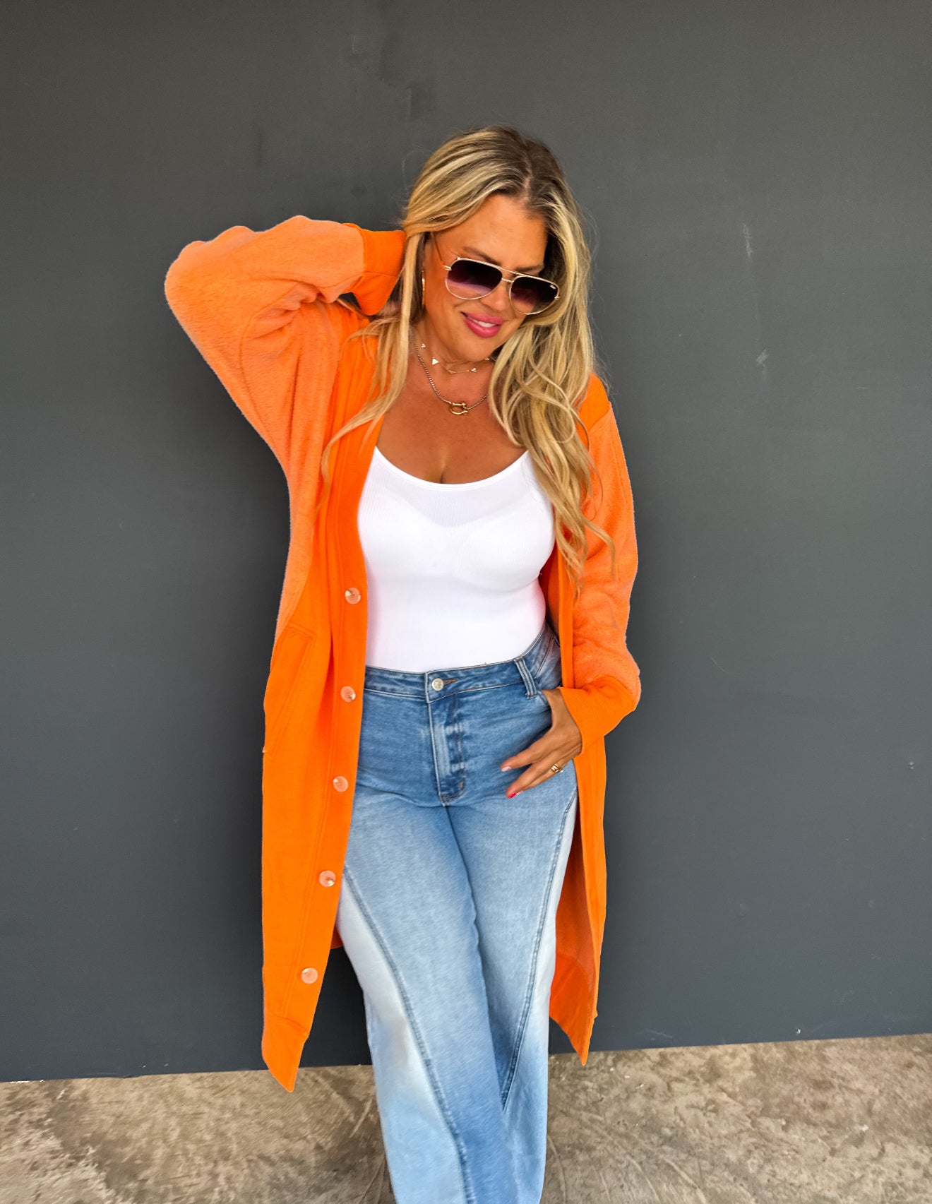 Desi Sweatshirt Cardigan in Orange