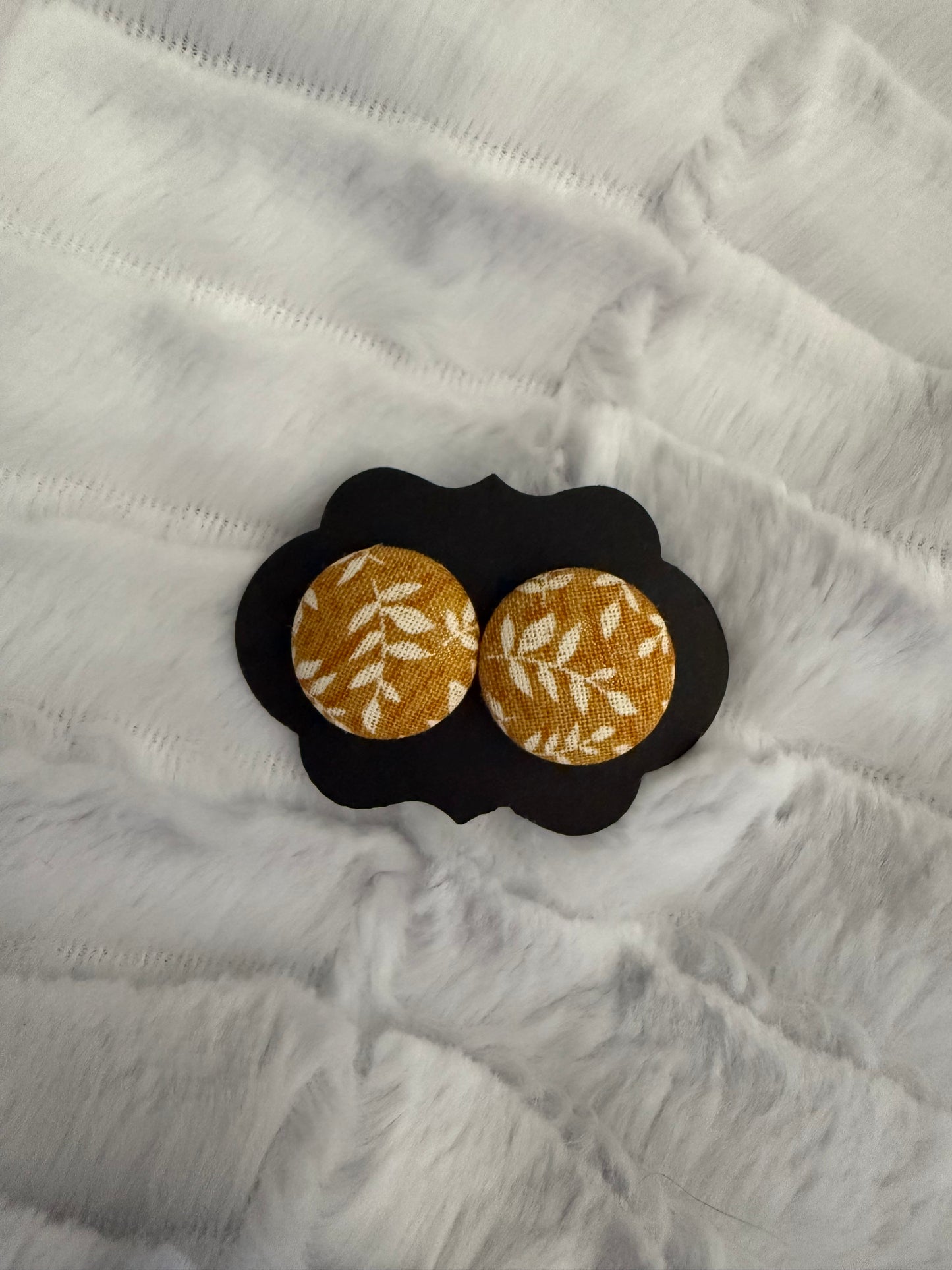 Fall Fabric Cover Button Stud Earrings