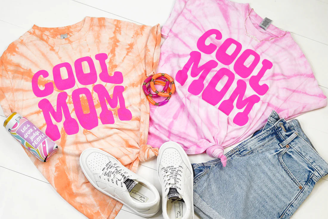 PRE-ORDER Cool Mom Graphic Tee in Pink or Peach Tie Dye