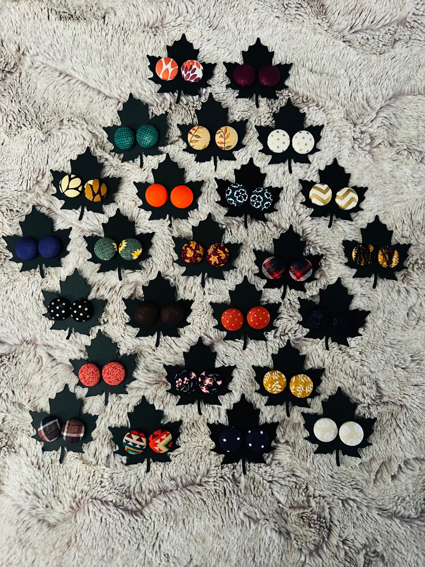 Fall Fabric Cover Button Stud Earrings
