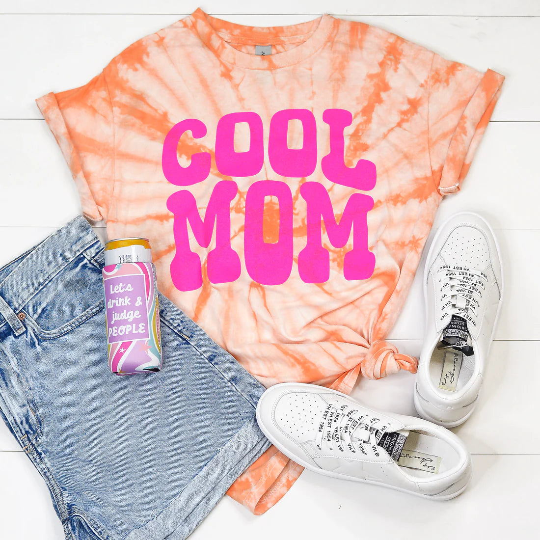 PRE-ORDER Cool Mom Graphic Tee in Pink or Peach Tie Dye