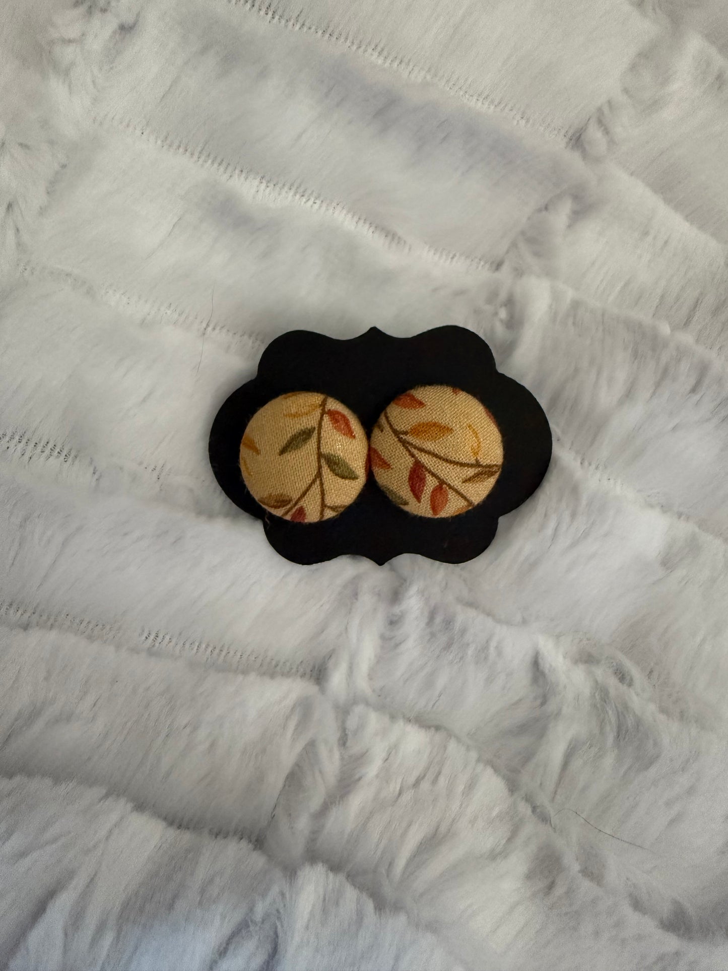Fall Fabric Cover Button Stud Earrings