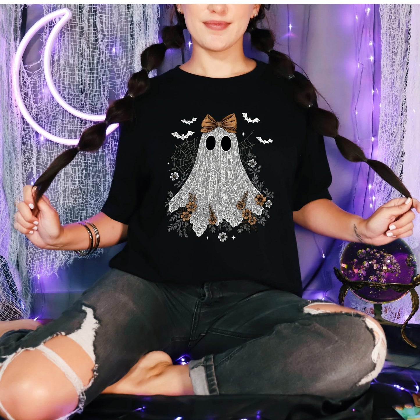 Halloween Lace Ghost Cute Graphic Tee & Sweatshirt
