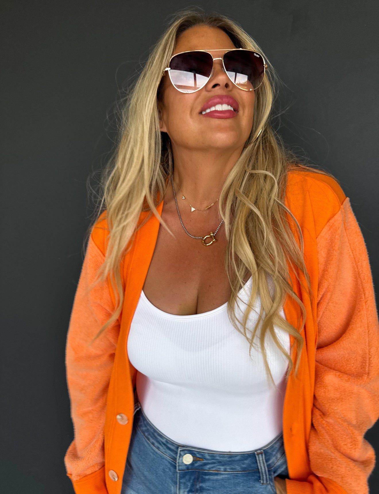 Desi Sweatshirt Cardigan in Orange
