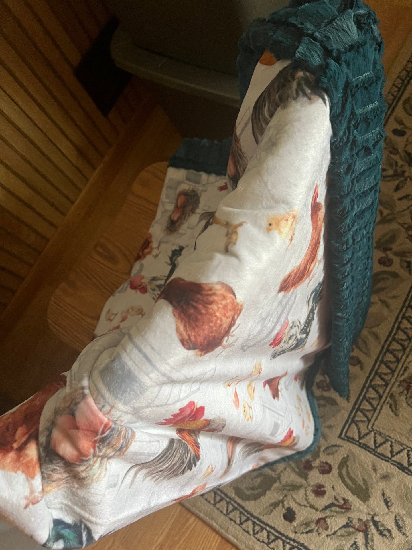 XL Minky Blanket - Chicken Print/Bayou Oxford