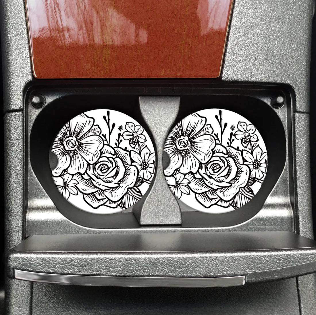 Black & White Floral Car Coasters