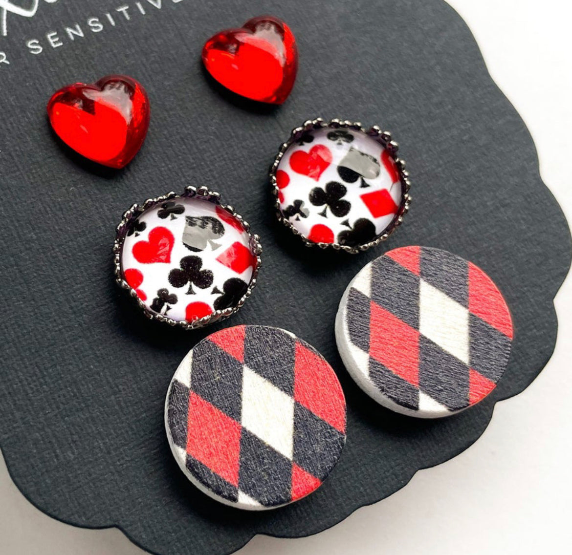 Iracebeth, Queen of Hearts - Dixie Bliss - Trio Stud Earring Set