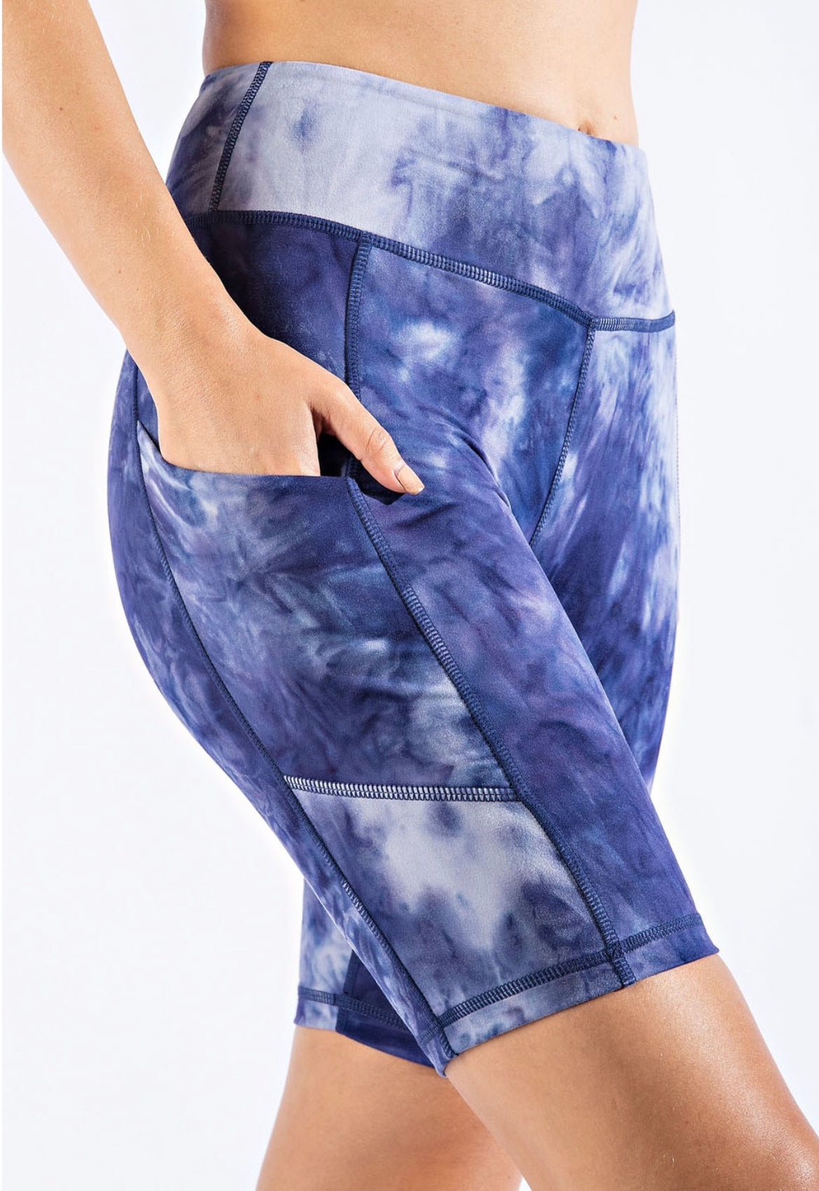 M, L & 3X ONLY Making Tidal Waves Rae Mode Biker Short Leggings in blue/white