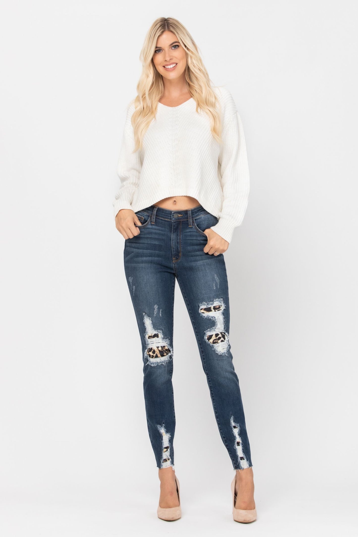 3 & 5 ONLY Judy Blue: Welcome to the Jungle - Leopard Patch Skinny Jeans