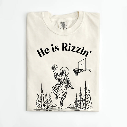 M, L & XL ONLY He Is Rizzin' Graphic Tee in Ivory