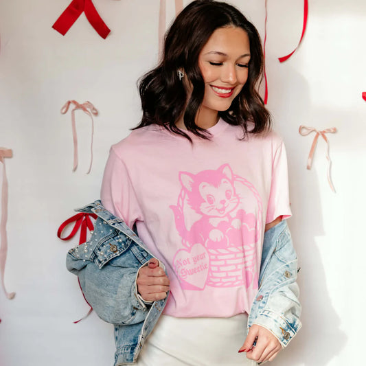 Pre-Order Not Your Sweetie Vintage Kitty Graphic Tee in Pink