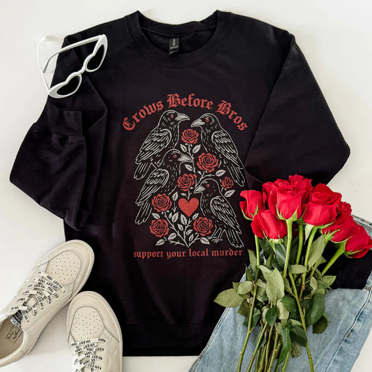 Pre-Order Crows Before Brows Graphic Sweatshirt in Black