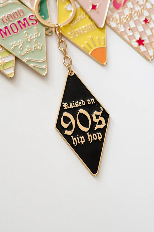 Raised on 90s Hip Hop Retro Motel Keychain