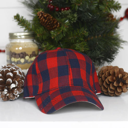 Red & Navy Plaid Crisscross Hat