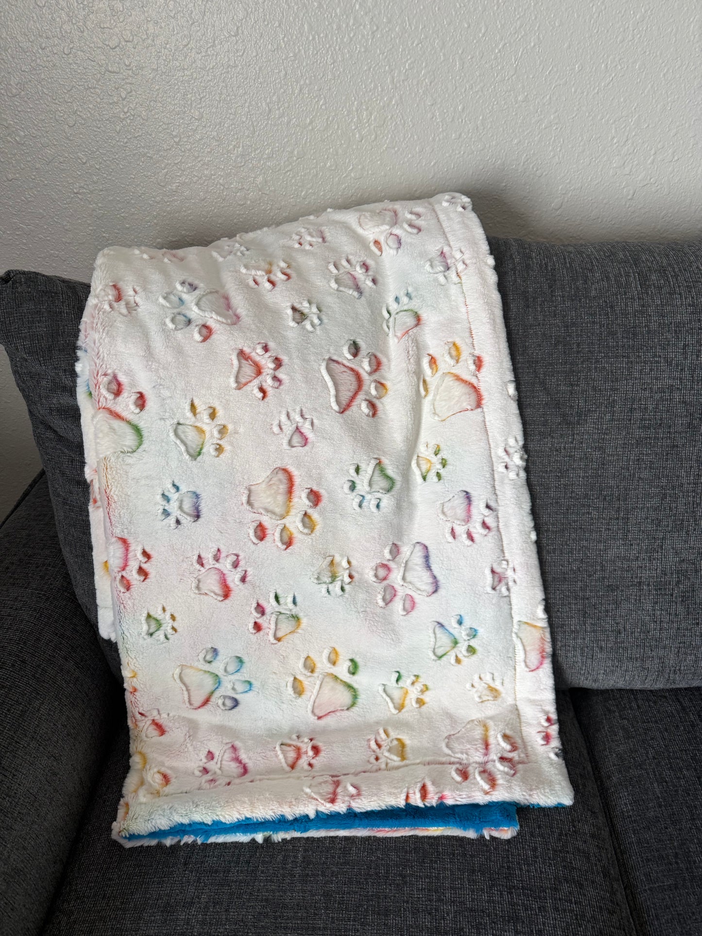 SMALL Minky Blanket Prism Paws Vibrant/Peacock Hide