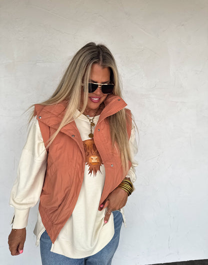 S/M ONLY Harlow Puffer Vest in Terracotta