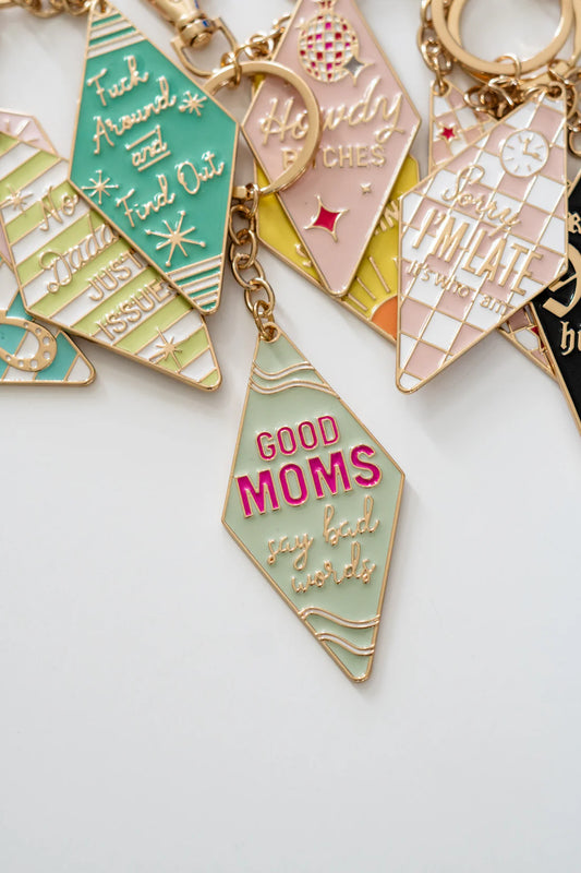 Good Moms Say Bad Words Retro Motel Keychain