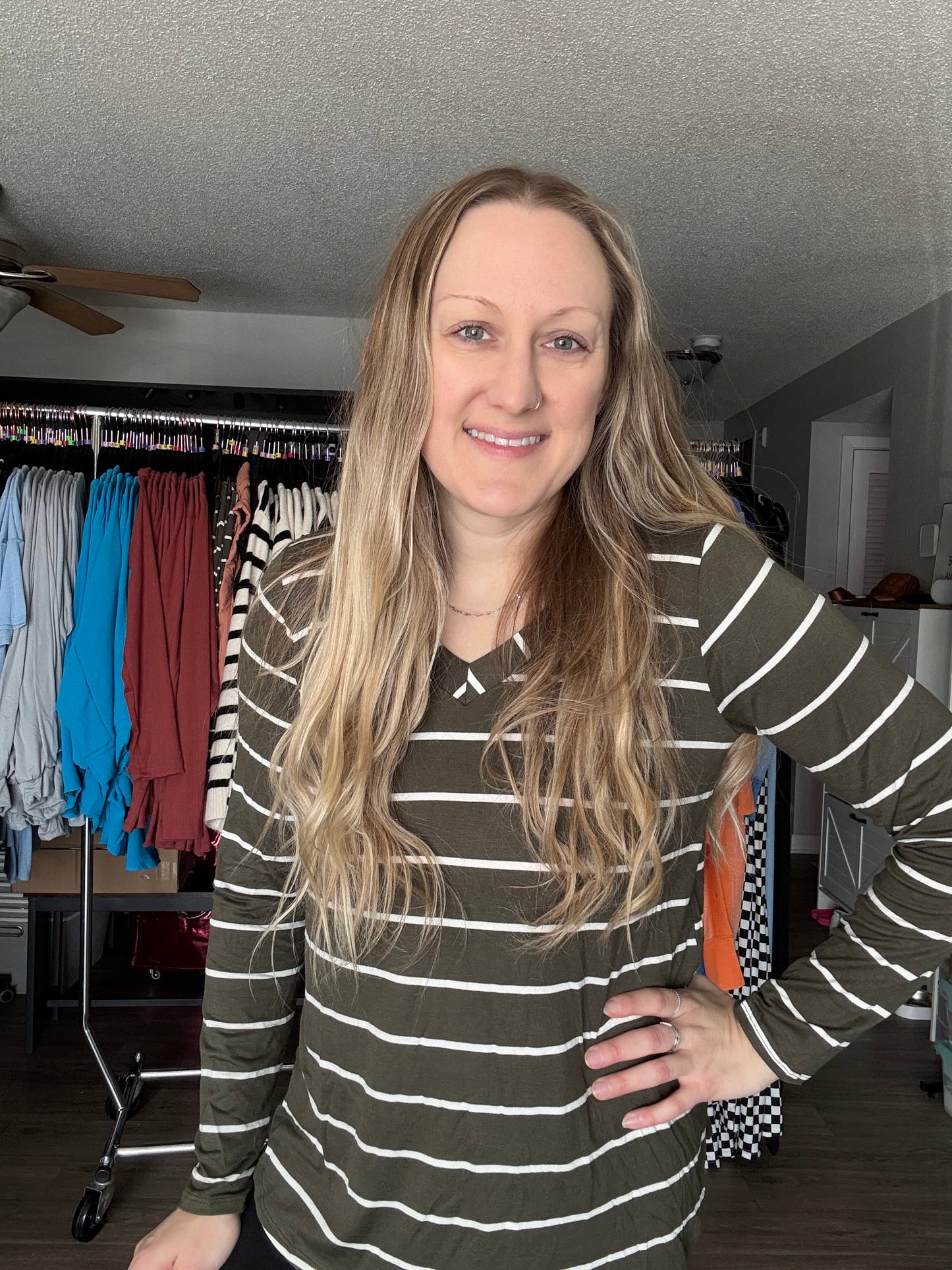 Simple Stripes Long Sleeve Top in Olive