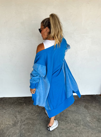 OS REG ONLY Desi Sweatshirt Cardigan in Blue