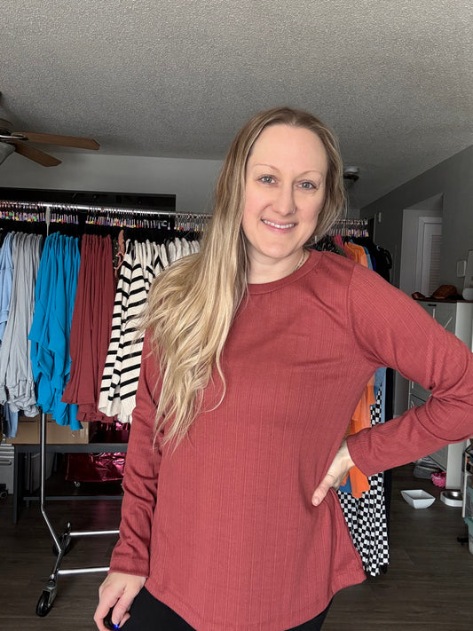 Rustic Beauty Long Sleeve Top in Brick