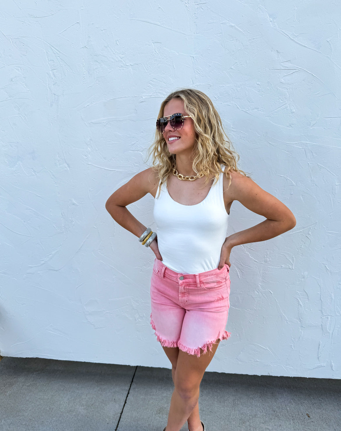 M ONLY Pretty-N-Pink Frayed Hem Blakeley Shorts