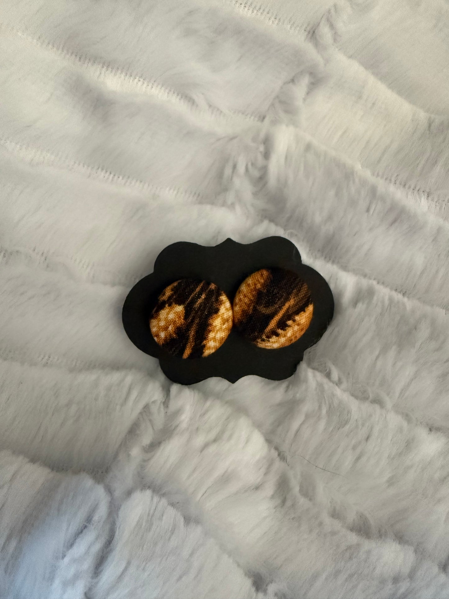 Fall Fabric Cover Button Stud Earrings