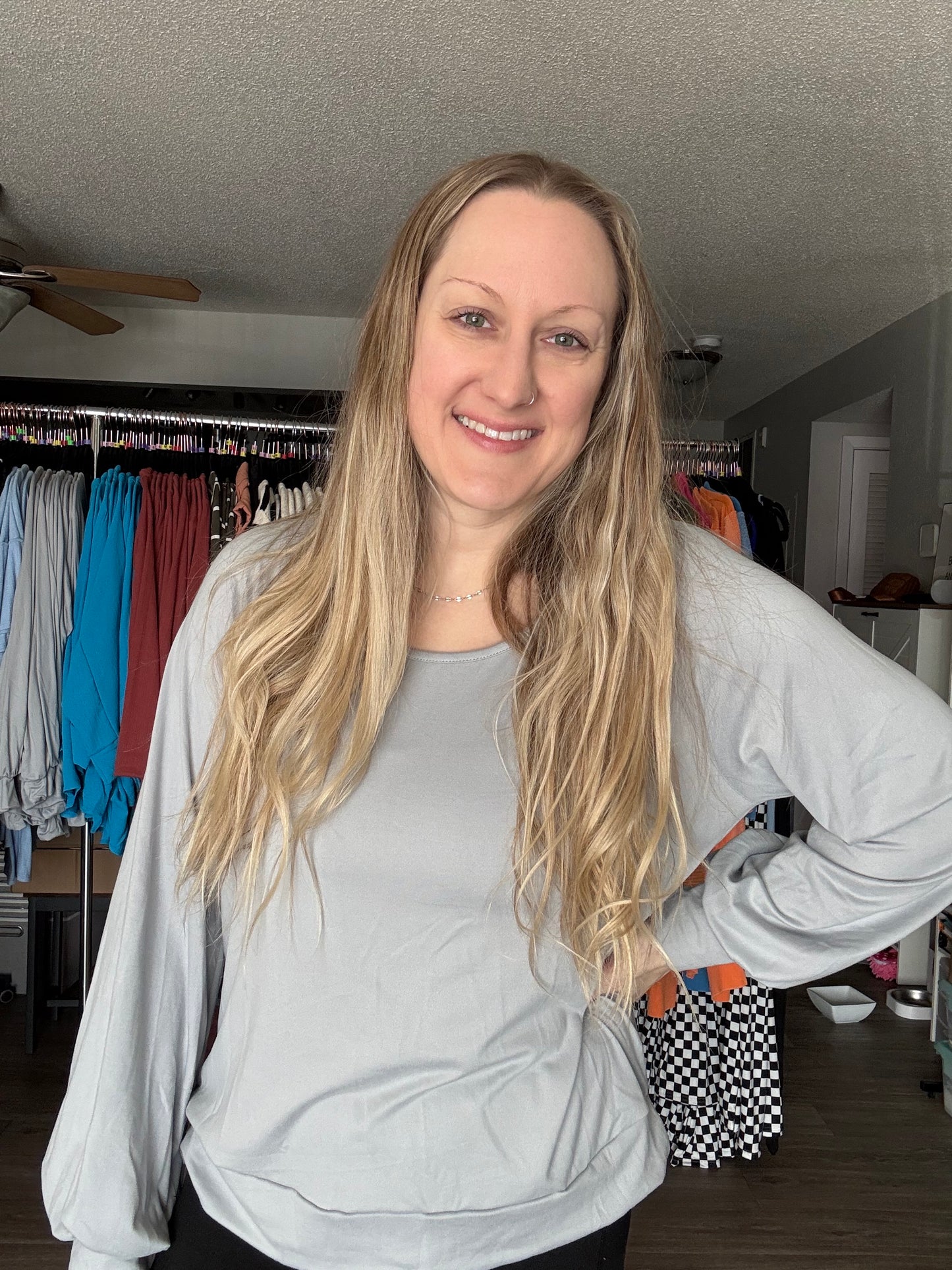 Watch Your Back Long Sleeve Top in Silver