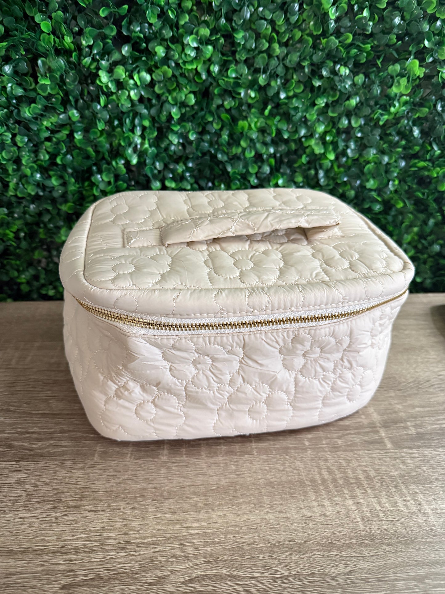 Floral Puff Cosmetic Bag in Tan