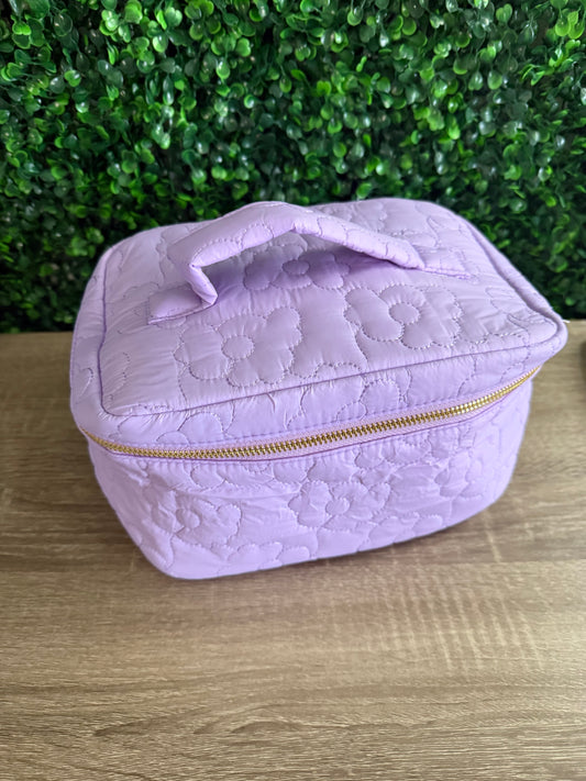 Floral Puff Cosmetic Bag in Purple