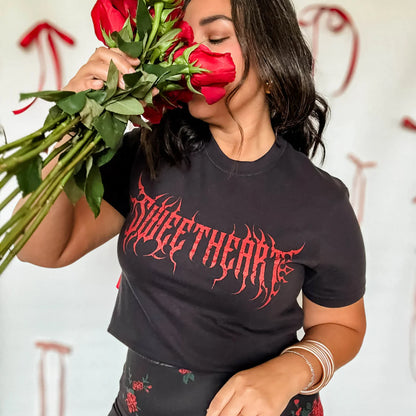Pre-Order Sweetheart Metal Gothic Crop Graphic Tee in Black