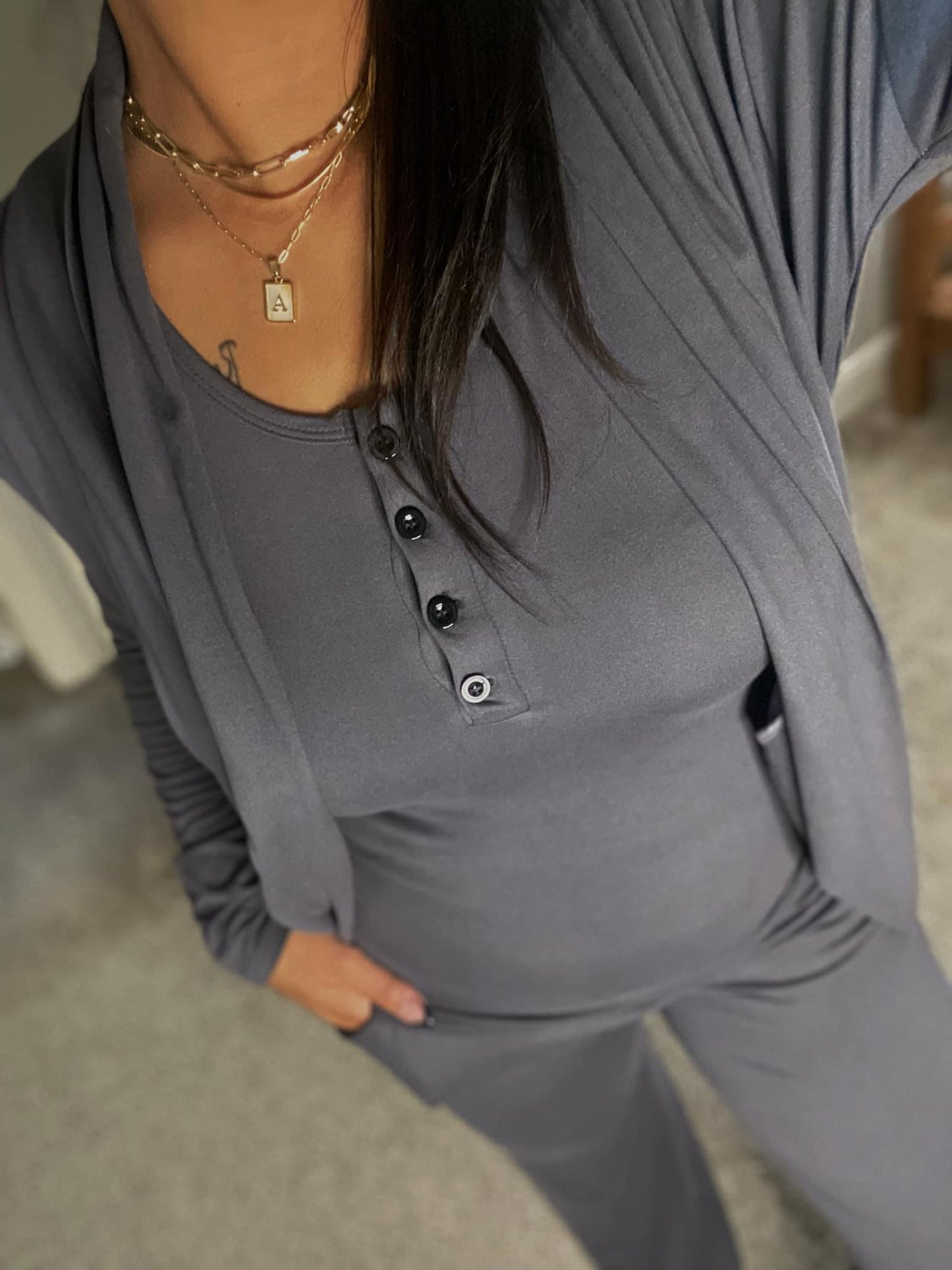 Anchored Arrows Cozy Core CARDIGAN in charcoal