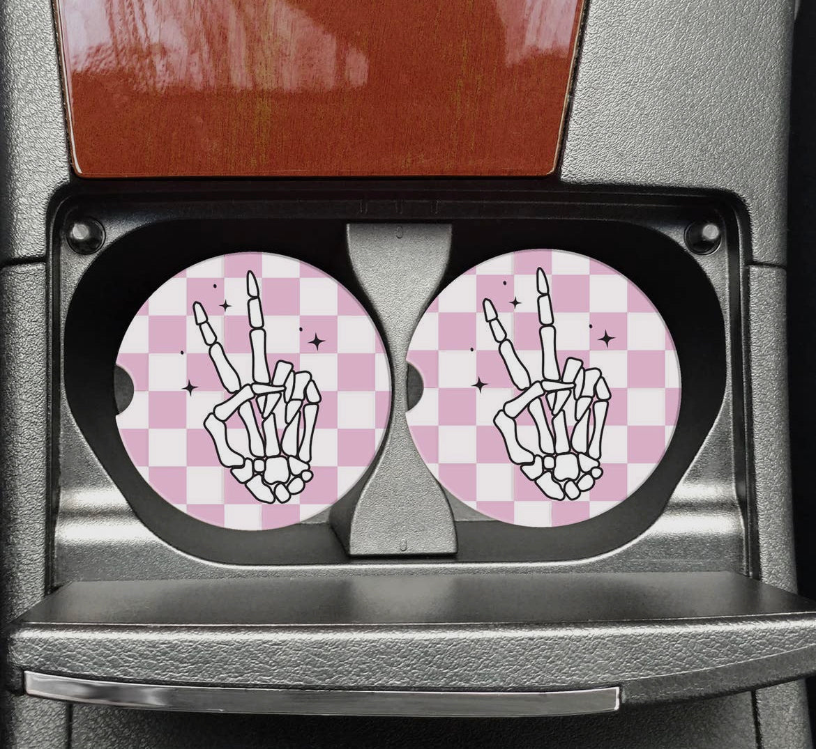 Peace Sign Hands Skeleton Car Coasters