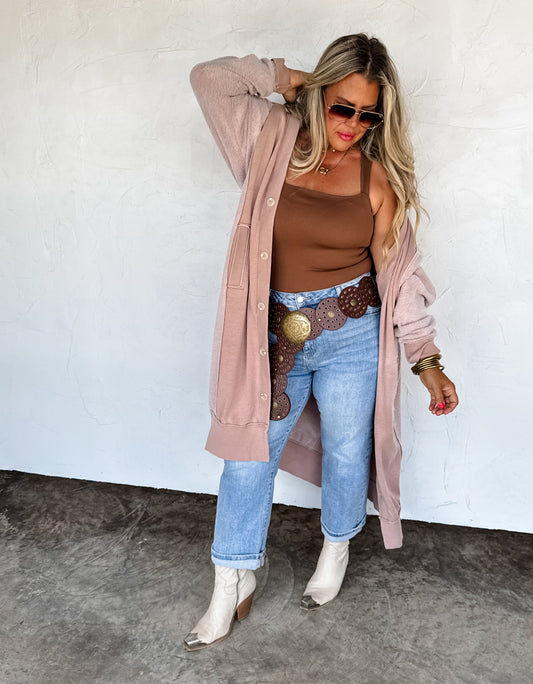 Desi Sweatshirt Cardigan in Taupe