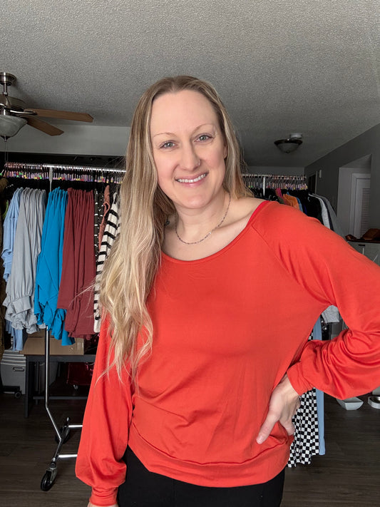 Watch Your Back Long Sleeve Top in Rust