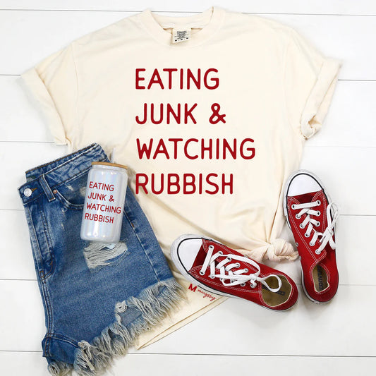 MADE TO ORDER: Eating Junk And Watching Rubbish Graphic Tee in Ivory