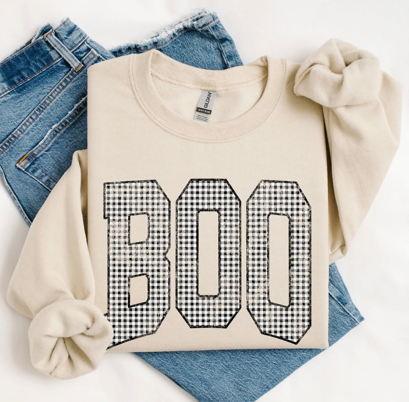 PRE-ORDER Gingham Boo Varsity Graphic Sweatshirt