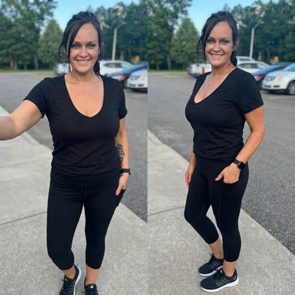 PRE-ORDER Anchored Arrows Classic Comfort CAPRI LENGTH leggings in black w/pockets