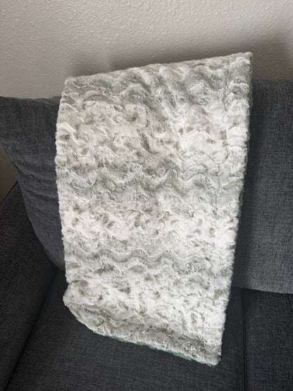 SMALL Minky Blanket Basil Snowy Owl & Basil Glacier