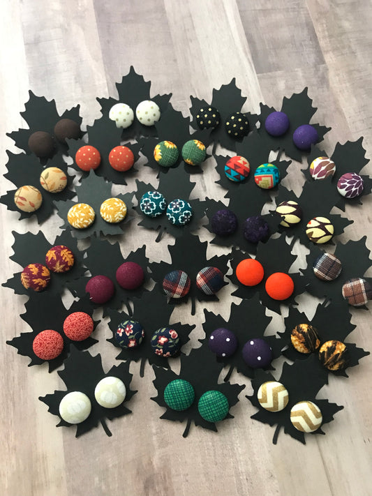Fall Fabric Cover Button Stud Earrings