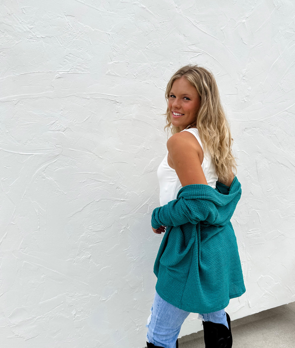 OS PLUS ONLY Lola Cardigan in Teal