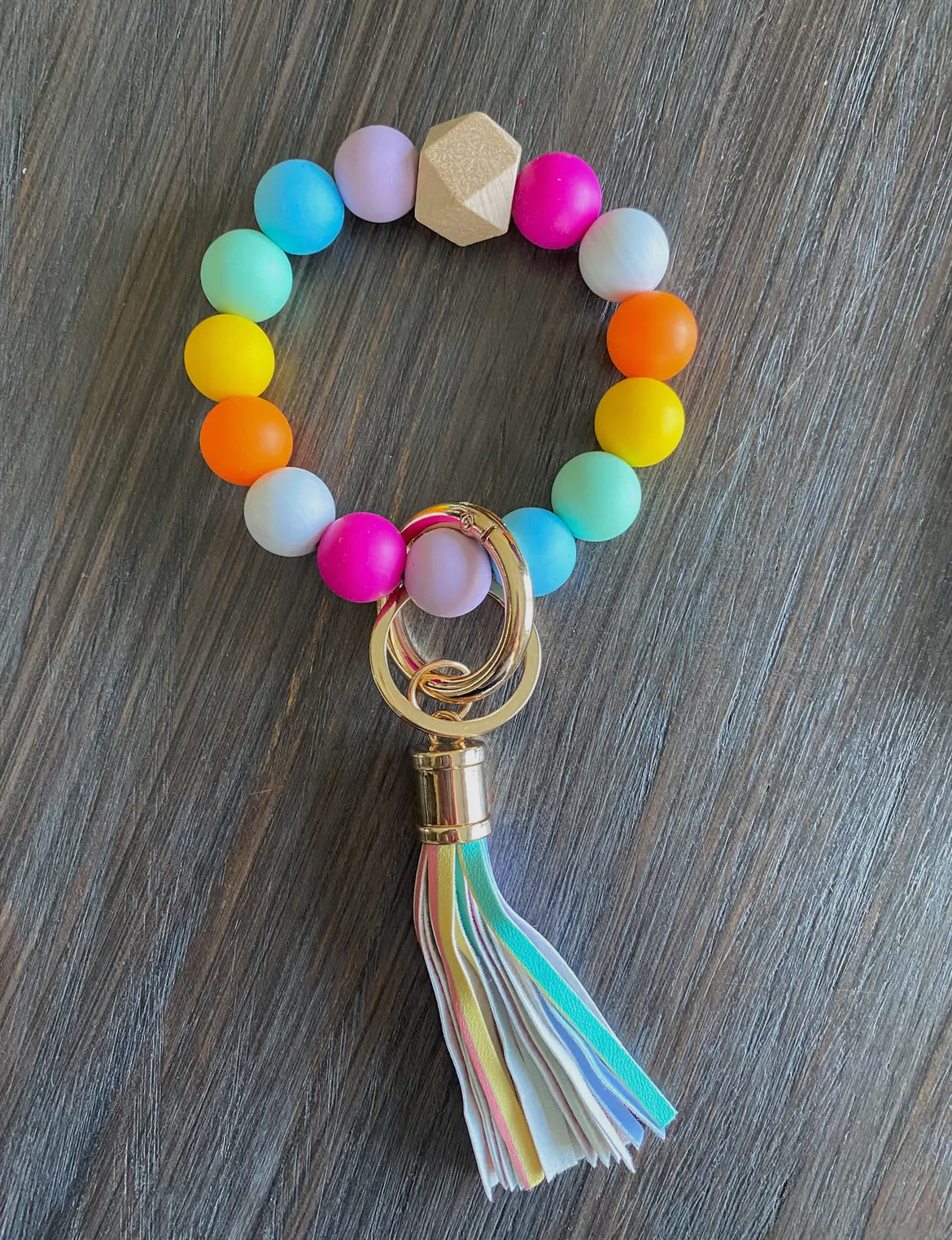 Bangle Silicone Wristlet Keychain in Rainbow