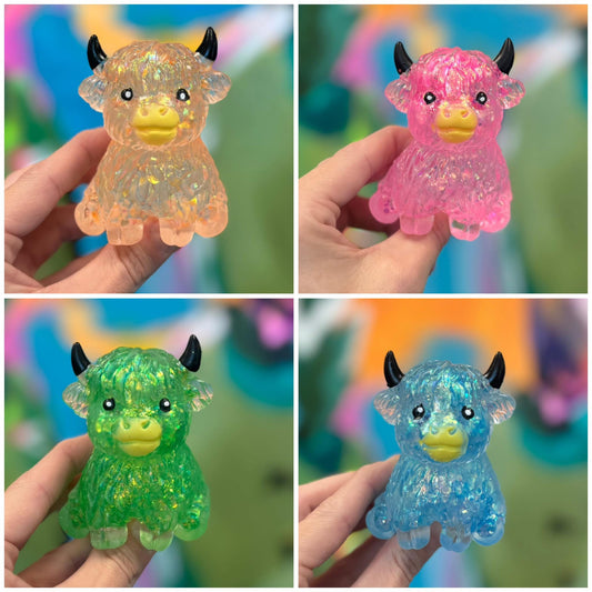 PRE-ORDER Glitter Highland Cows Squish Toy (set of 4)